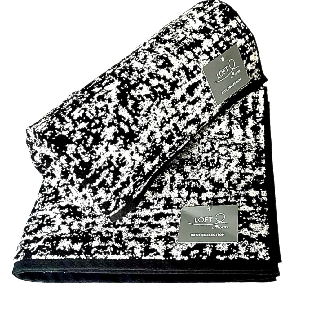 Loft by Loftex 2 Pc Bath Towels Set Black & Light Gray Modern Print SUSTAINABLE